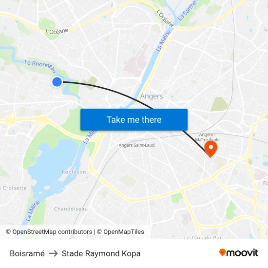 Boisramé to Stade Raymond Kopa map