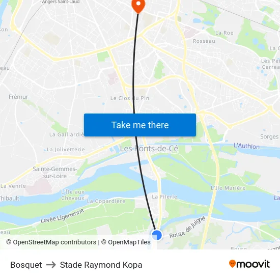 Bosquet to Stade Raymond Kopa map