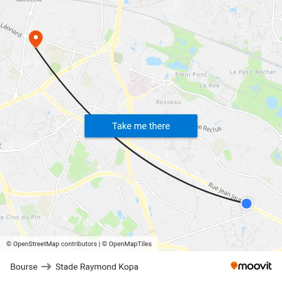 Bourse to Stade Raymond Kopa map