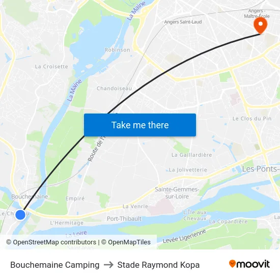 Bouchemaine Camping to Stade Raymond Kopa map