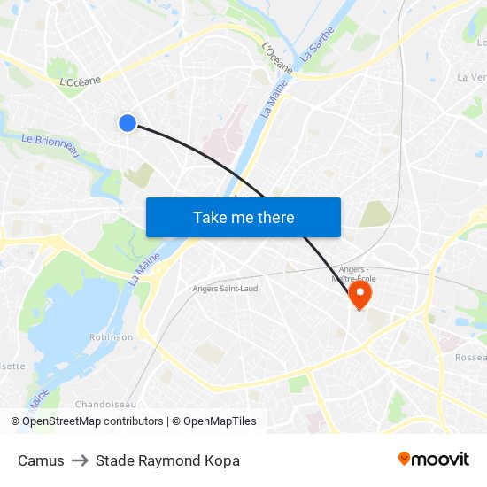 Camus to Stade Raymond Kopa map