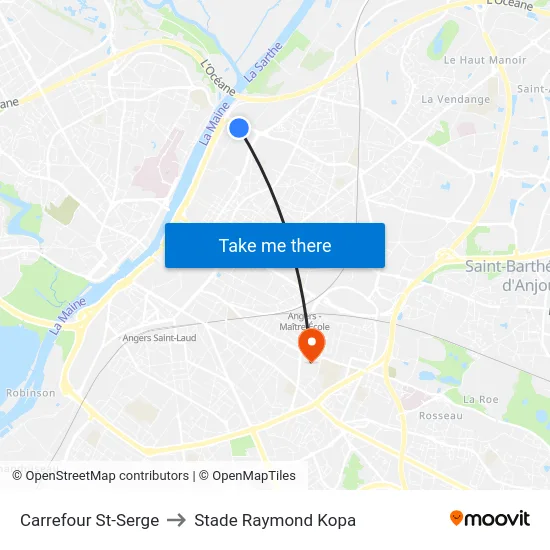 Carrefour St-Serge to Stade Raymond Kopa map