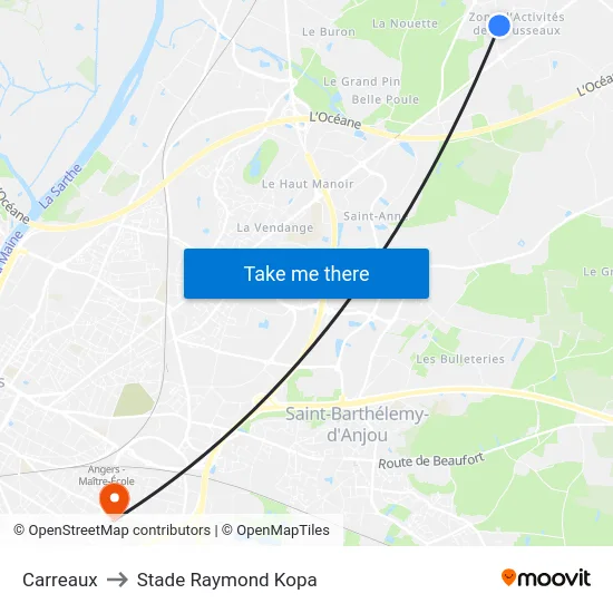 Carreaux to Stade Raymond Kopa map
