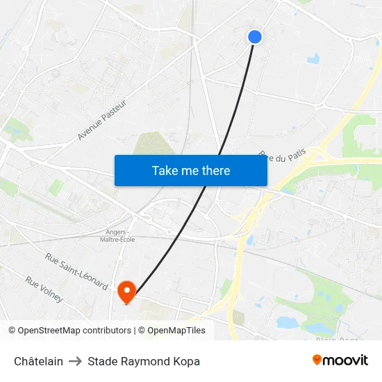 Châtelain to Stade Raymond Kopa map