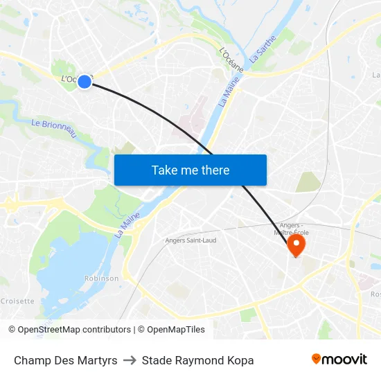 Champ Des Martyrs to Stade Raymond Kopa map