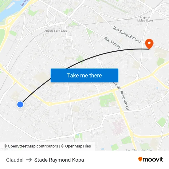 Claudel to Stade Raymond Kopa map