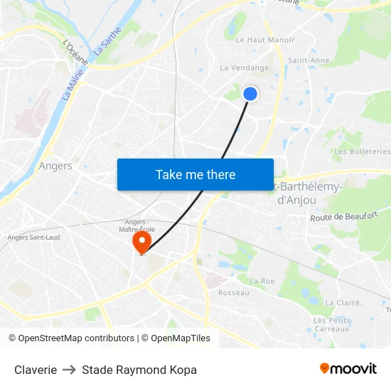 Claverie to Stade Raymond Kopa map