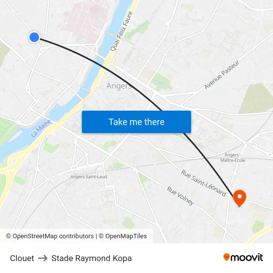 Clouet to Stade Raymond Kopa map