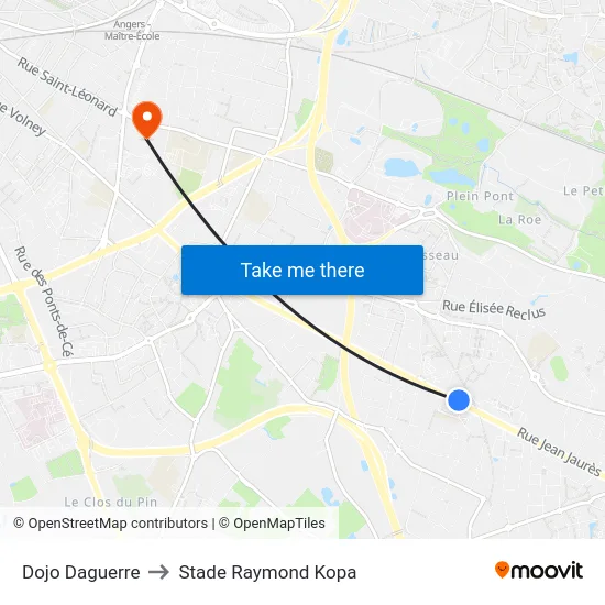 Dojo Daguerre to Stade Raymond Kopa map