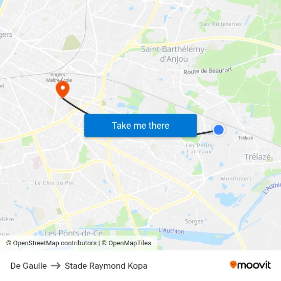 De Gaulle to Stade Raymond Kopa map