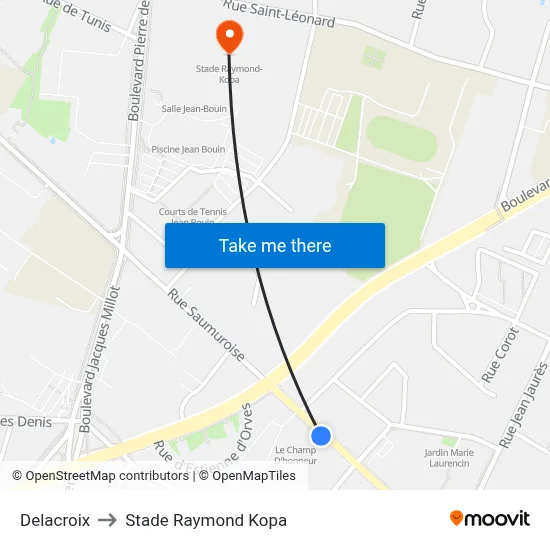 Delacroix to Stade Raymond Kopa map