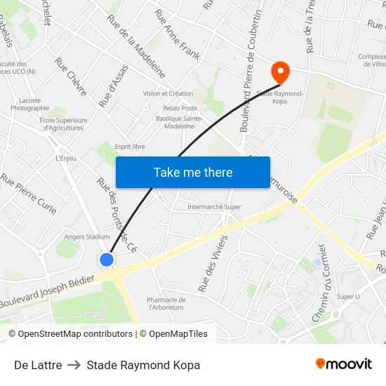 De Lattre to Stade Raymond Kopa map