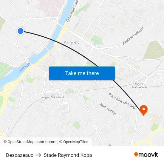 Descazeaux to Stade Raymond Kopa map