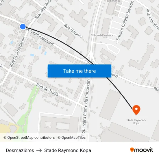 Desmazières to Stade Raymond Kopa map