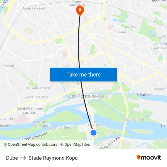 Dube to Stade Raymond Kopa map