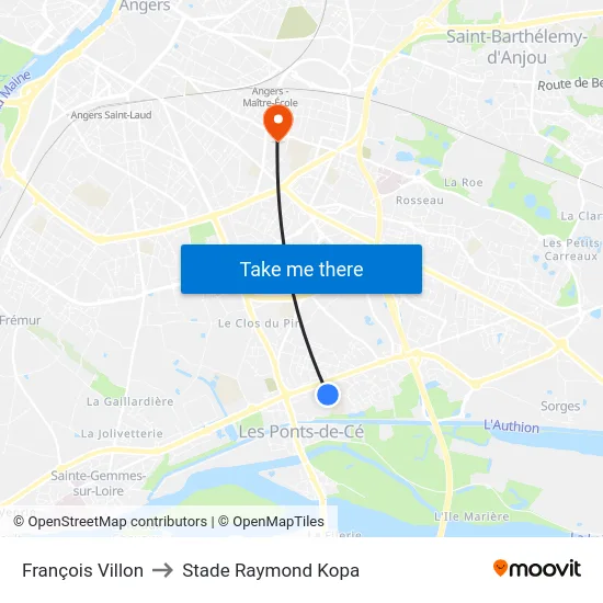 François Villon to Stade Raymond Kopa map