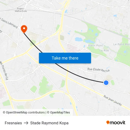 Fresnaies to Stade Raymond Kopa map