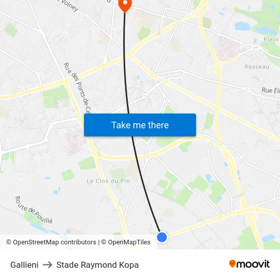 Gallieni to Stade Raymond Kopa map