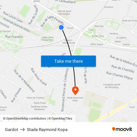 Gardot to Stade Raymond Kopa map