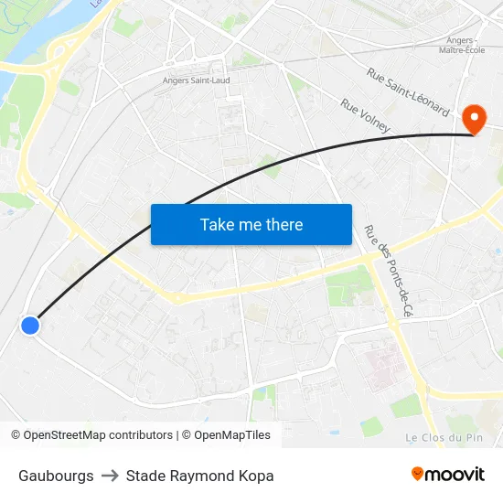 Gaubourgs to Stade Raymond Kopa map
