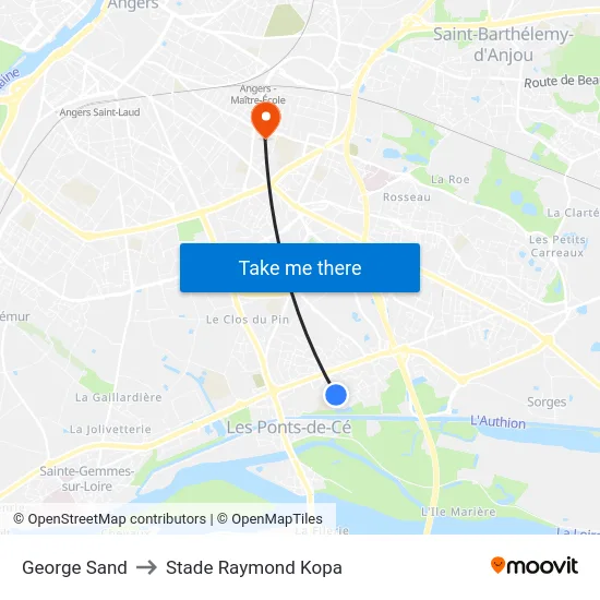 George Sand to Stade Raymond Kopa map