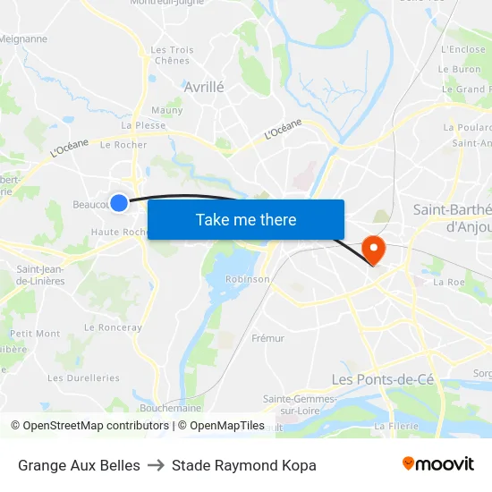 Grange Aux Belles to Stade Raymond Kopa map