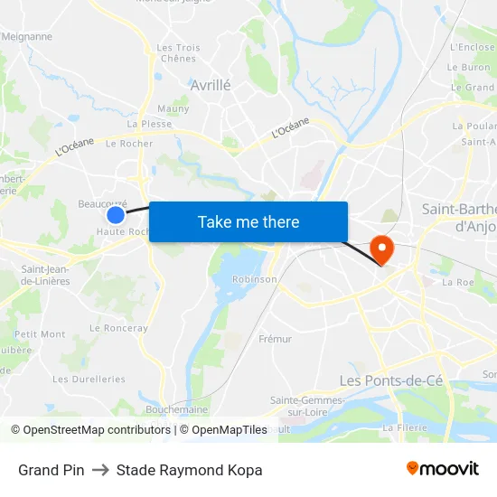 Grand Pin to Stade Raymond Kopa map