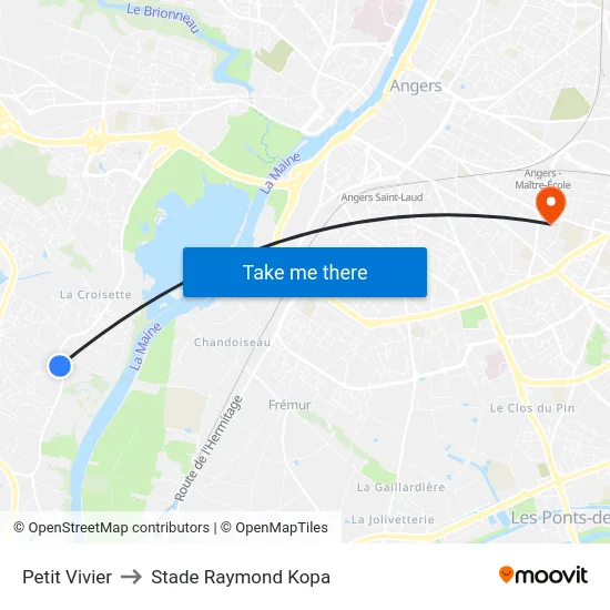Petit Vivier to Stade Raymond Kopa map