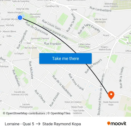 Lorraine - Quai 5 to Stade Raymond Kopa map