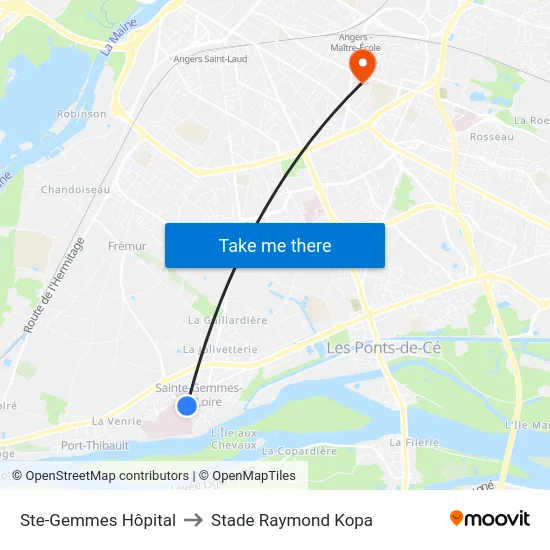 Ste-Gemmes Hôpital to Stade Raymond Kopa map