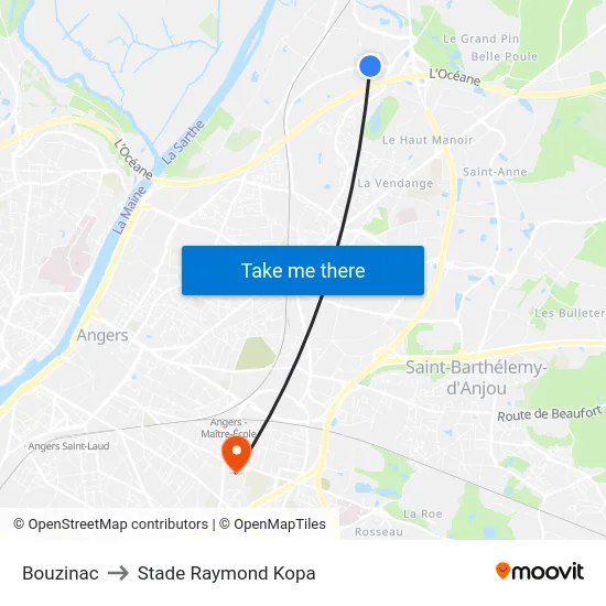 Bouzinac to Stade Raymond Kopa map
