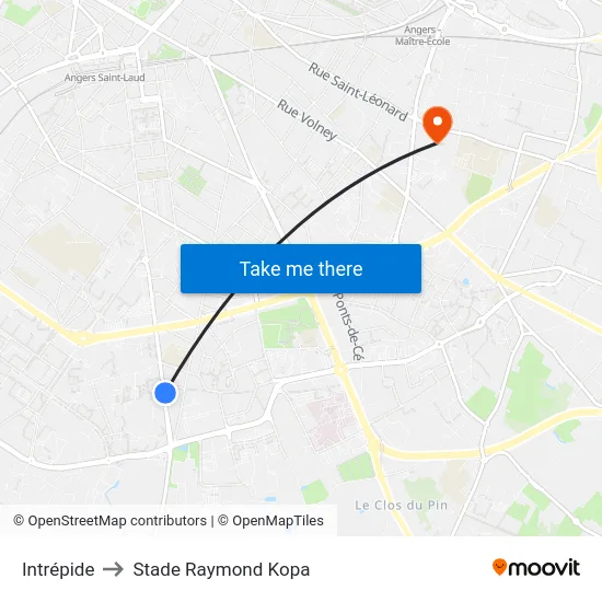Intrépide to Stade Raymond Kopa map