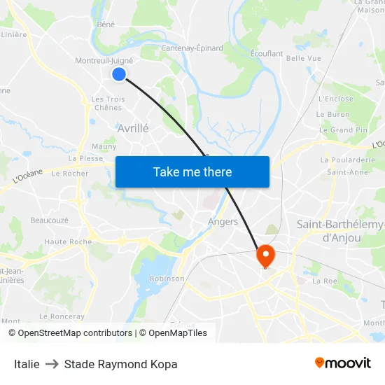 Italie to Stade Raymond Kopa map