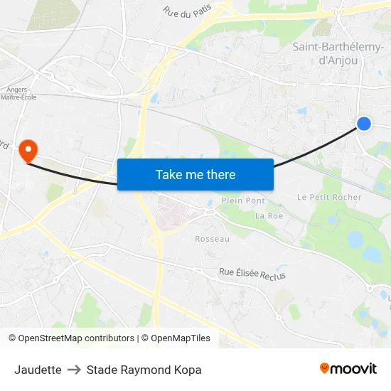 Jaudette to Stade Raymond Kopa map