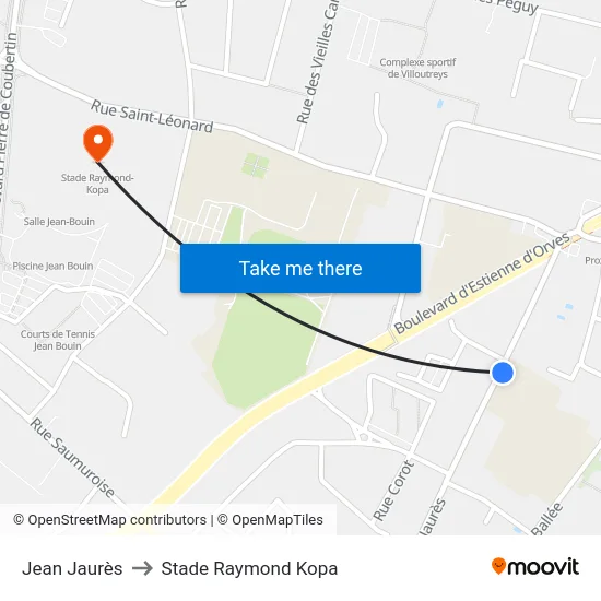 Jean Jaurès to Stade Raymond Kopa map