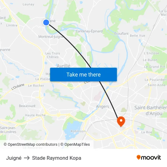 Juigné to Stade Raymond Kopa map