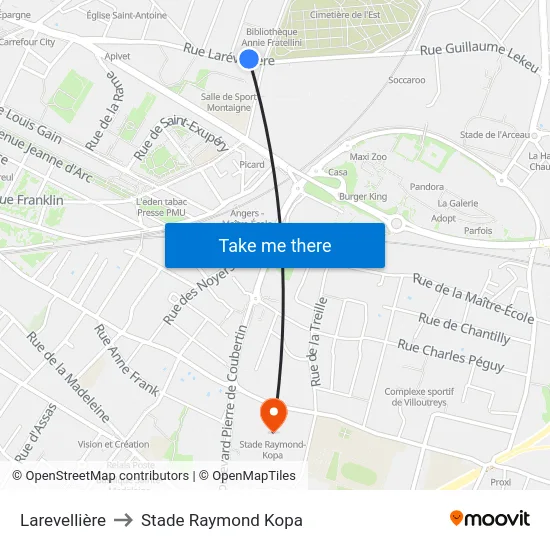 Larevellière to Stade Raymond Kopa map
