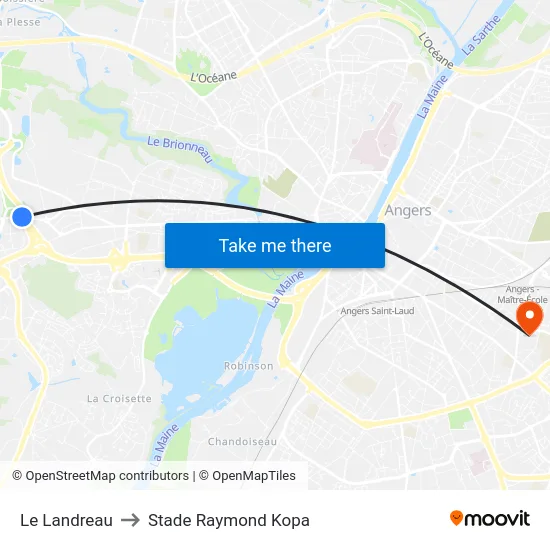Le Landreau to Stade Raymond Kopa map