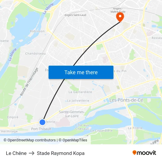 Le Chêne to Stade Raymond Kopa map