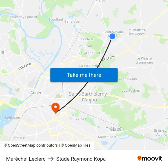 Maréchal Leclerc to Stade Raymond Kopa map