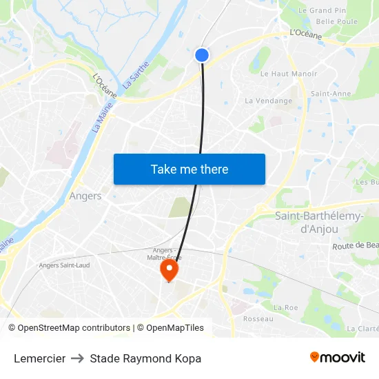 Lemercier to Stade Raymond Kopa map