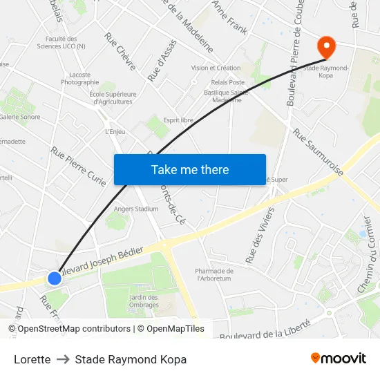 Lorette to Stade Raymond Kopa map