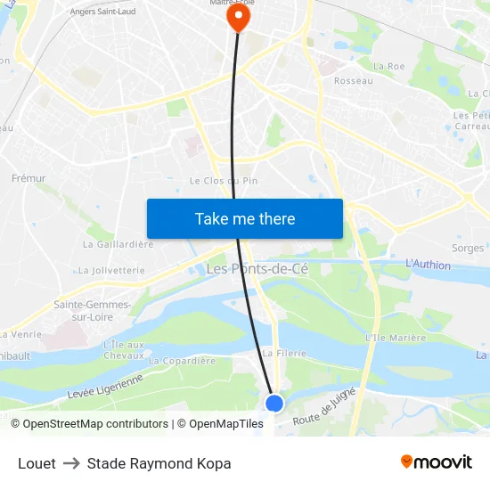Louet to Stade Raymond Kopa map