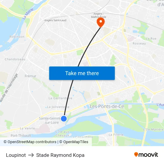Loupinot to Stade Raymond Kopa map