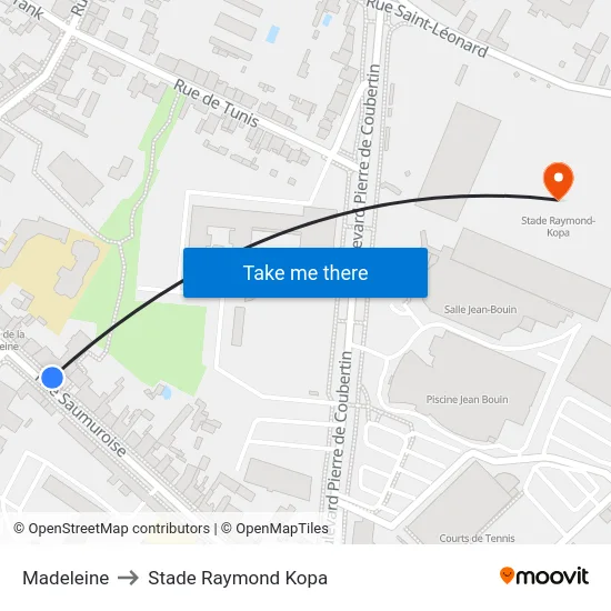 Madeleine to Stade Raymond Kopa map