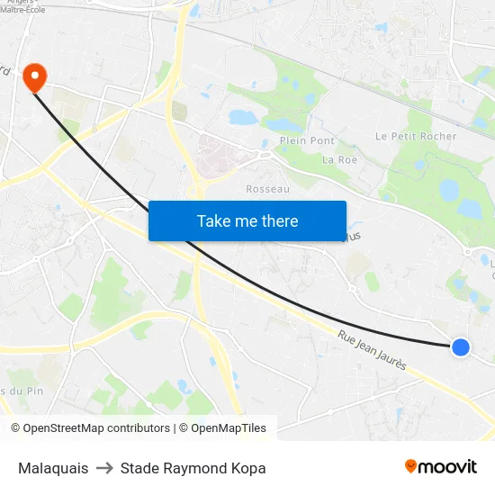 Malaquais to Stade Raymond Kopa map