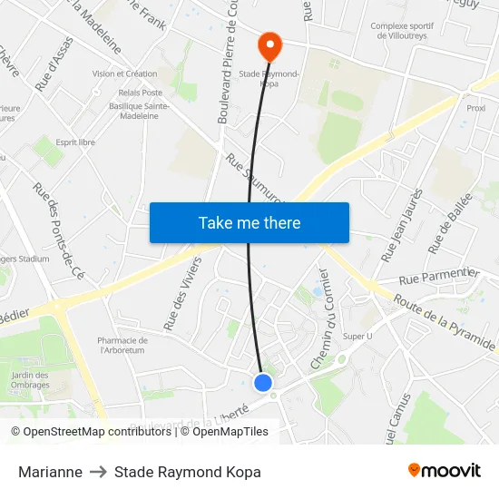 Marianne to Stade Raymond Kopa map