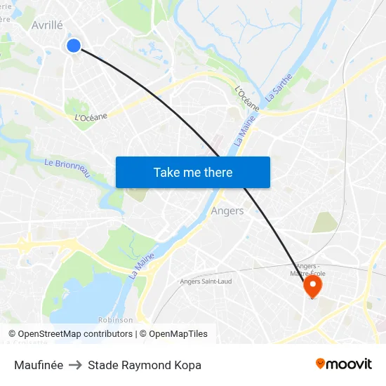 Maufinée to Stade Raymond Kopa map