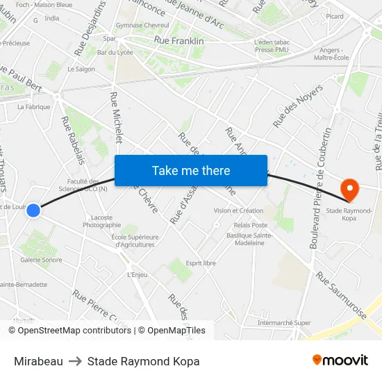 Mirabeau to Stade Raymond Kopa map