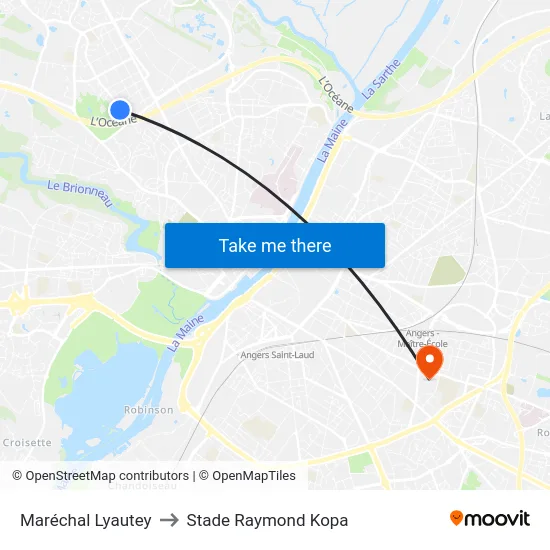 Maréchal Lyautey to Stade Raymond Kopa map
